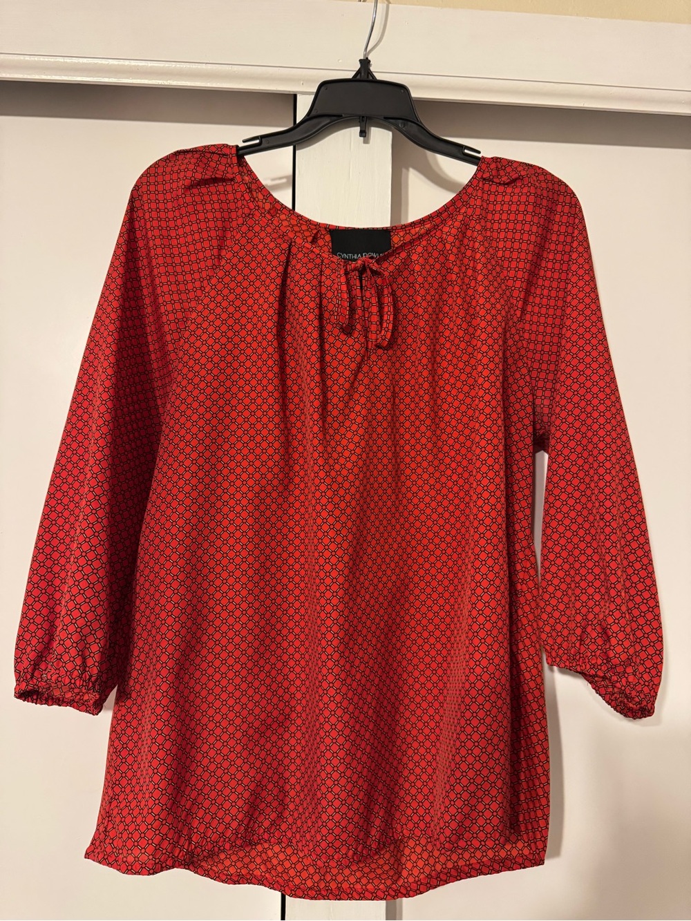 Cynthia Rowley Red Geometric Tie-Neck Blouse